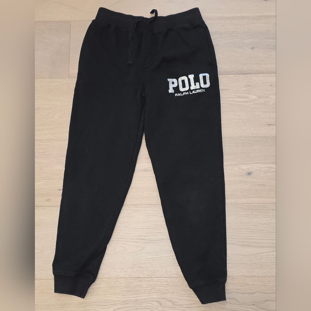 Polo by Ralph Lauren Logo Print Black Fleece Jogger Pants M 10 - 12